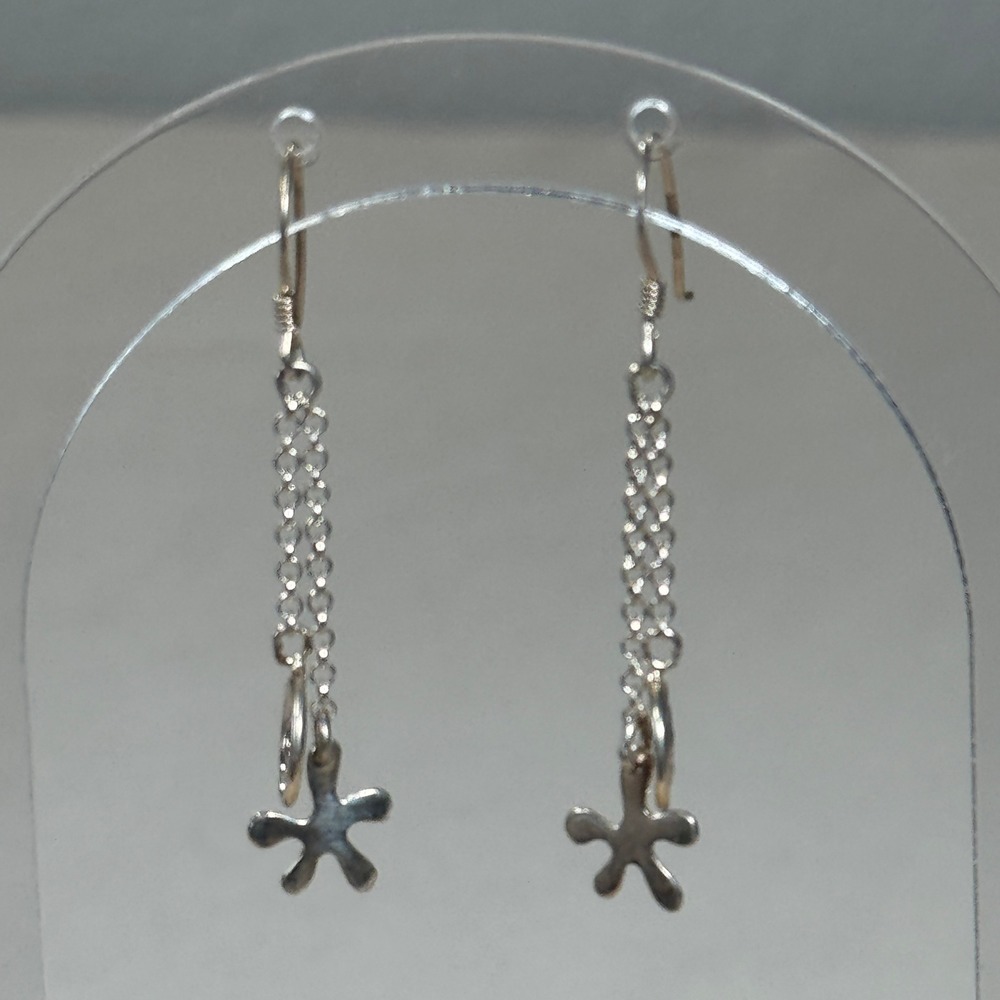Sterling Silver 925‎ Whimsical Spiral and Flower Double Chain Drop Earrings